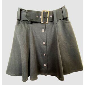Y2K Black Skater Skirt‎ With Belt  Size 7/8 Rave Punk Rock Club Cute Flare